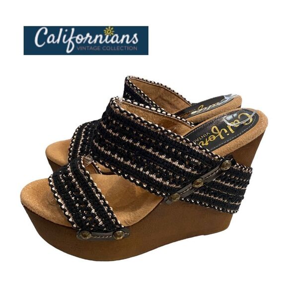 Californians Shoes - CALIFORNIANS Layla Women's Black Platform Wedge Slide Sandals NEW 10